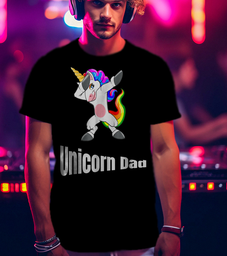 Dabbing Unicorn Dad Rainbow Birthday T-Shirt