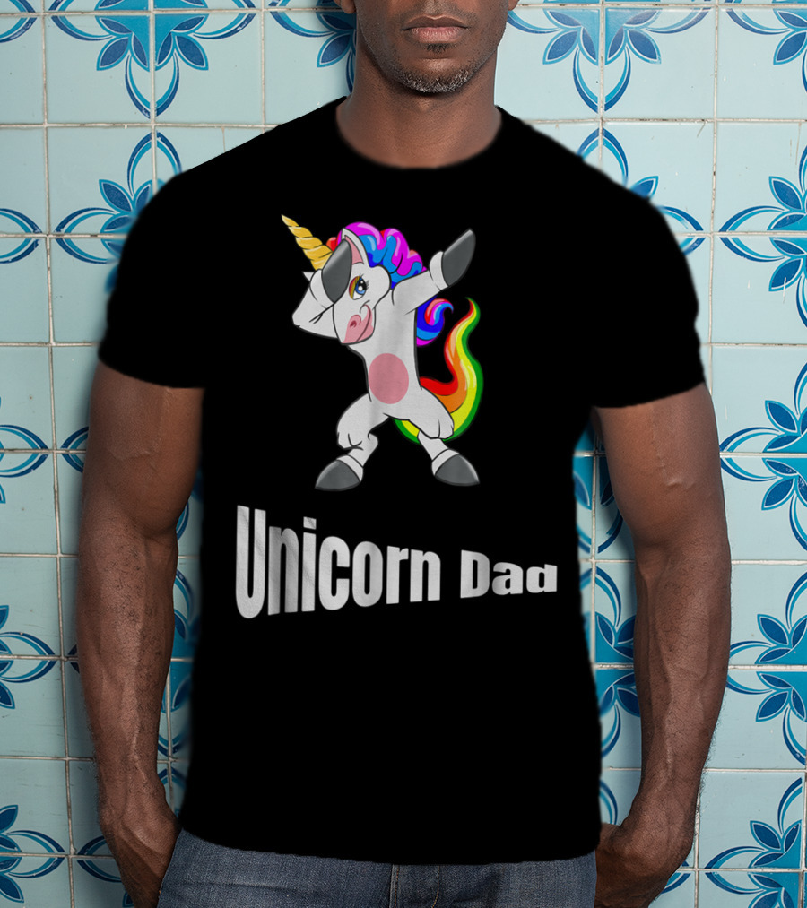 Dabbing Unicorn Dad Rainbow Birthday T-Shirt