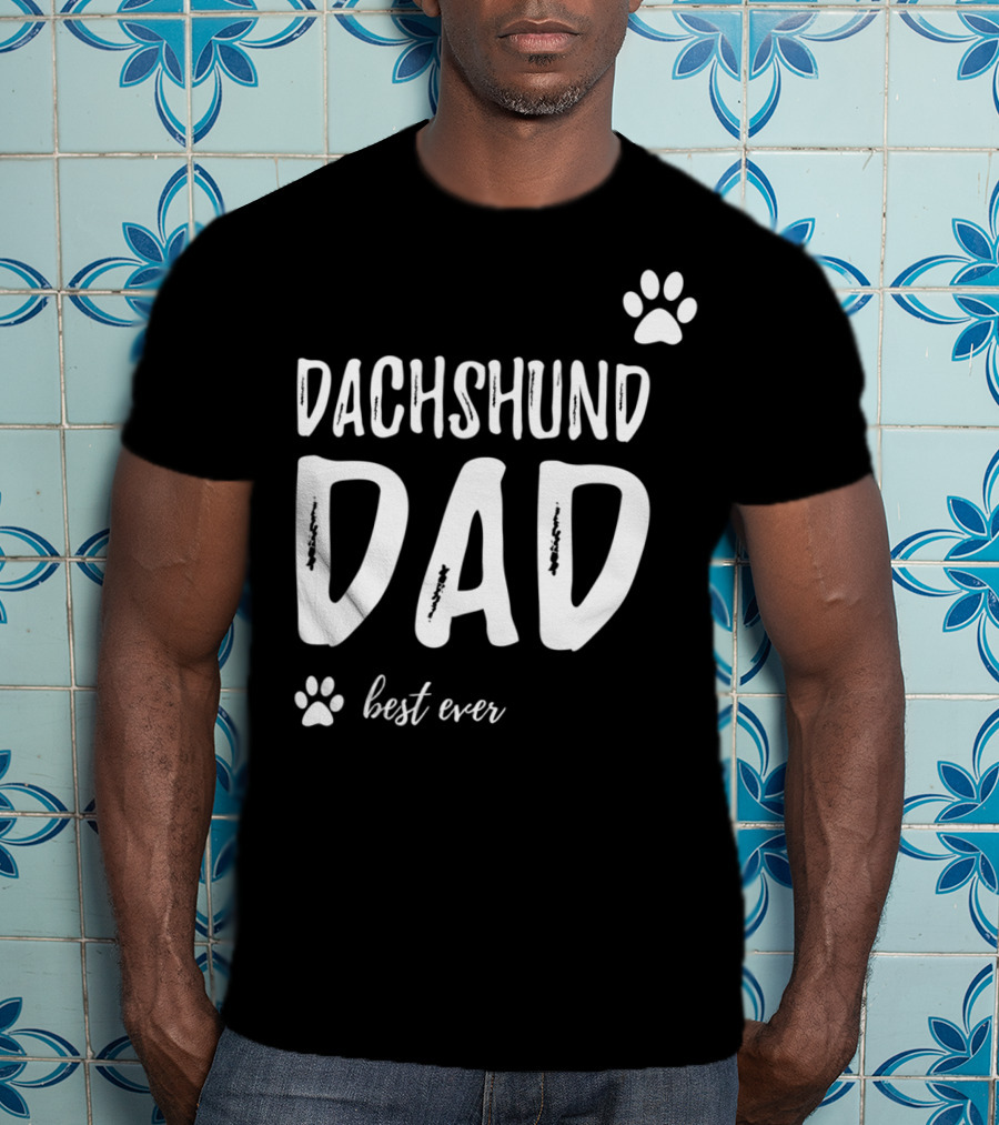 Dachshund Dad Best Ever Funny Dog Lover Paw Prints T-Shirt