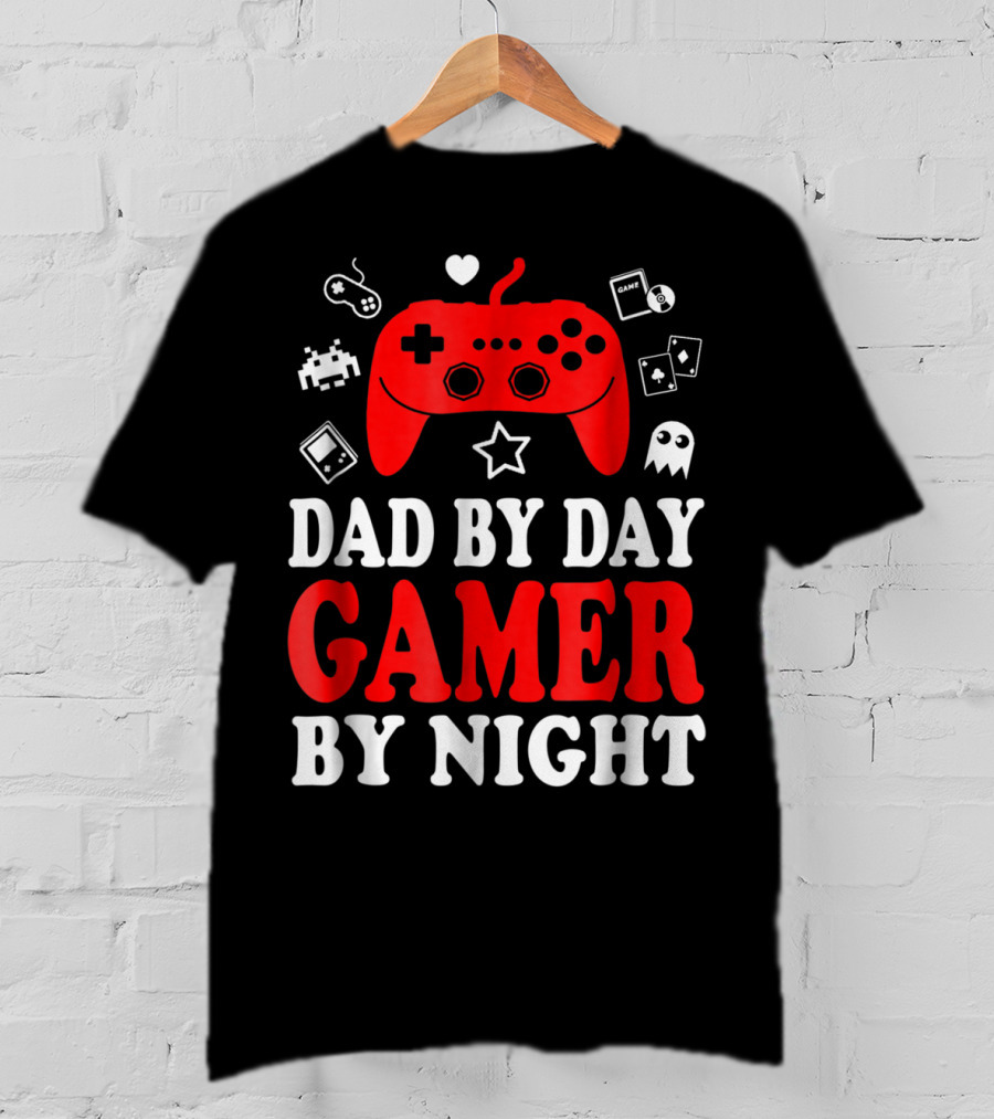 Dad By Day Gamer By Night Retro Controller And Icons T-Shirt