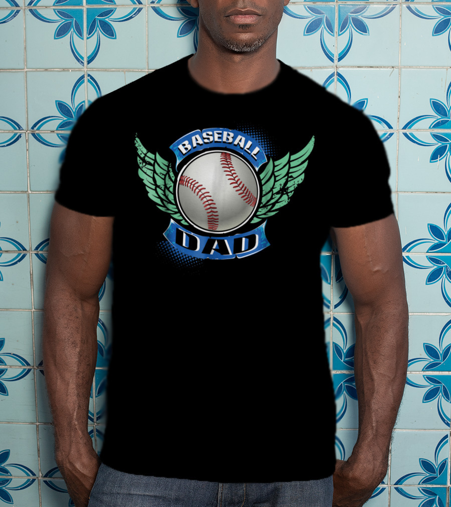 Baseball Dad With Winged Baseball T-Shirt