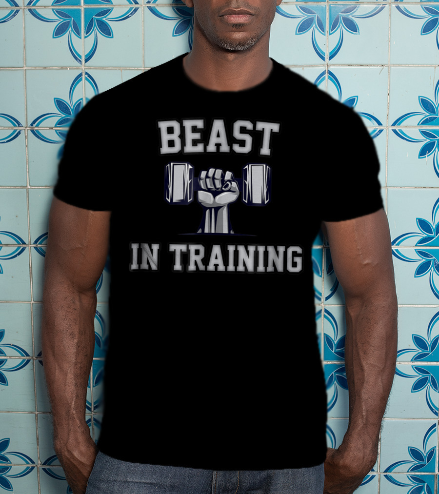 Beast In Training Dad Son Bodybuilder Workout Fist Dumbbell T-Shirt