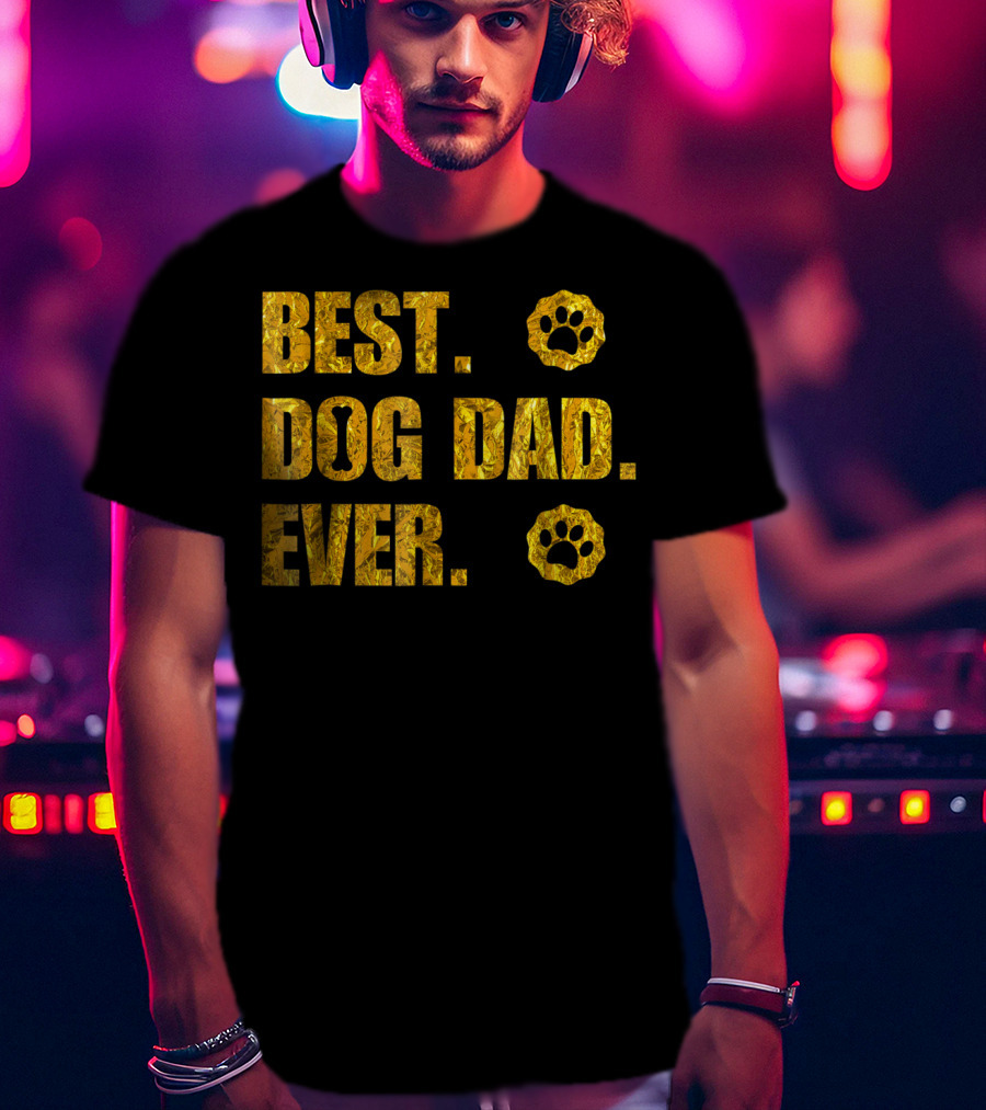 Best Dog Dad Ever Gold Paw Prints T-Shirt