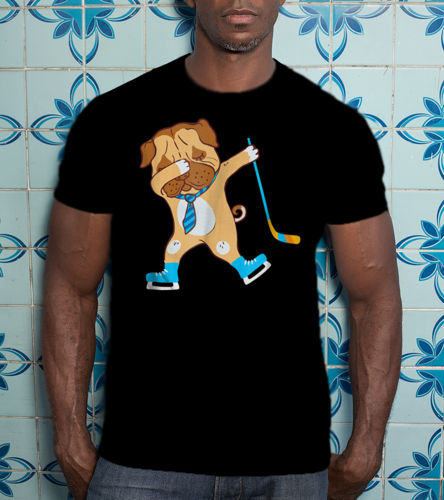 Dabbing Ice Hockey Dog Best Dad Ever Boys T-Shirt