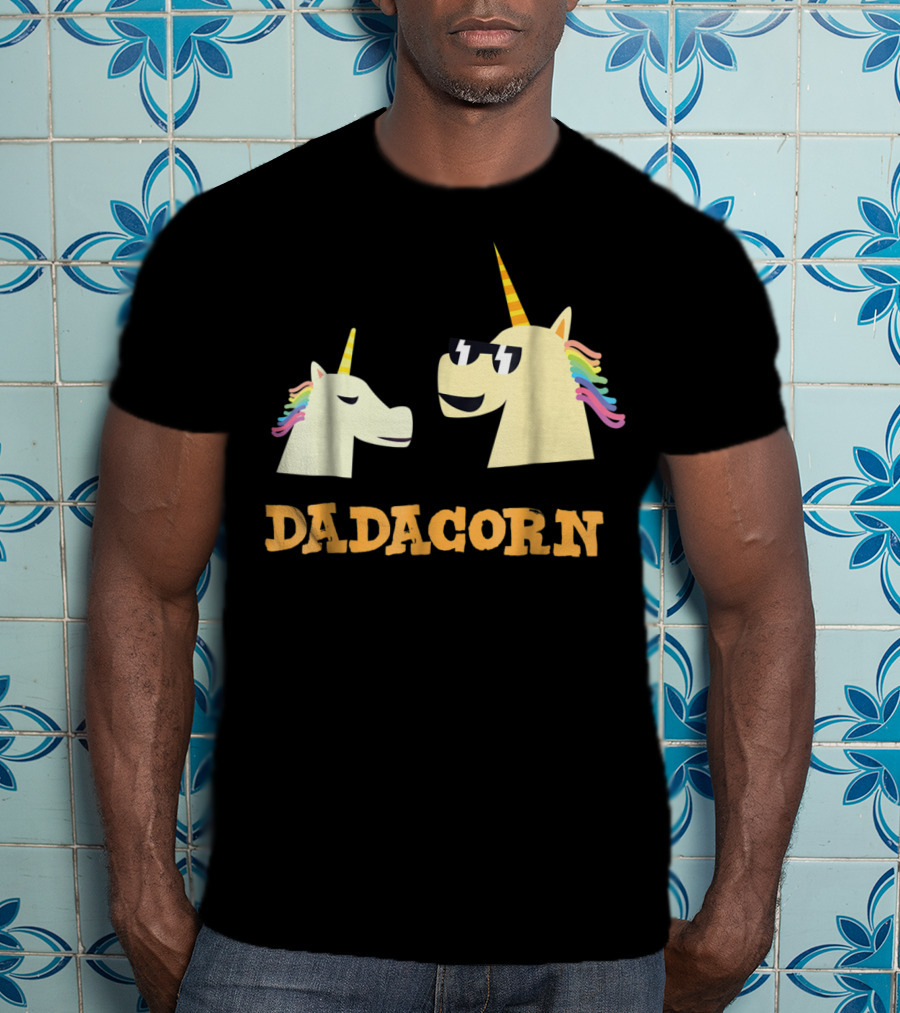 Dadacorn Cool Dad Unicorn With Sunglasses And Rainbow Mane T-Shirt