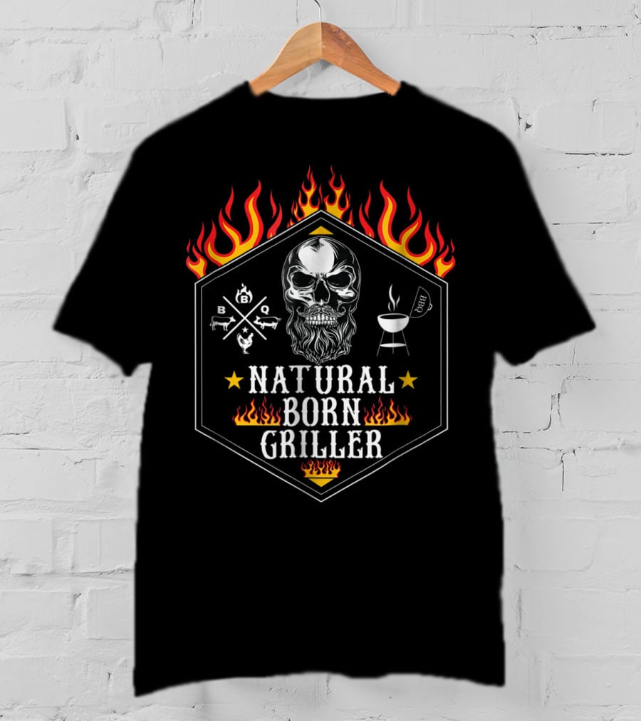 Natural Born Griller Skull BBQ Grilling Grandpa Husband78 T-Shirt