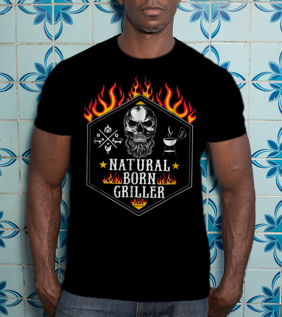 Natural Born Griller Skull BBQ Grilling Grandpa Husband78 T-Shirt