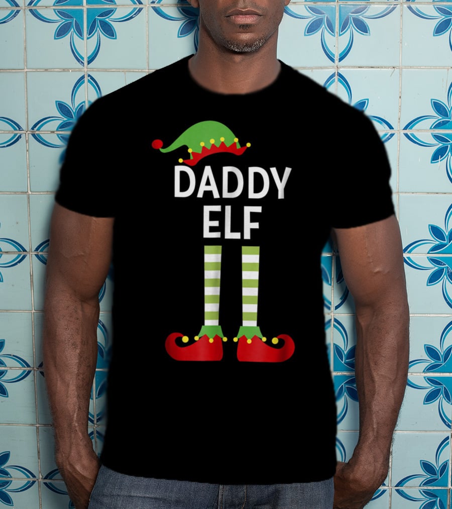 Daddy Elf Dad Cute Matching Family Christmas Elves Hat And Shoes T-Shirt