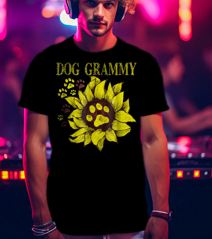 Dog Grammy Sunflower Paw Prints T-Shirt