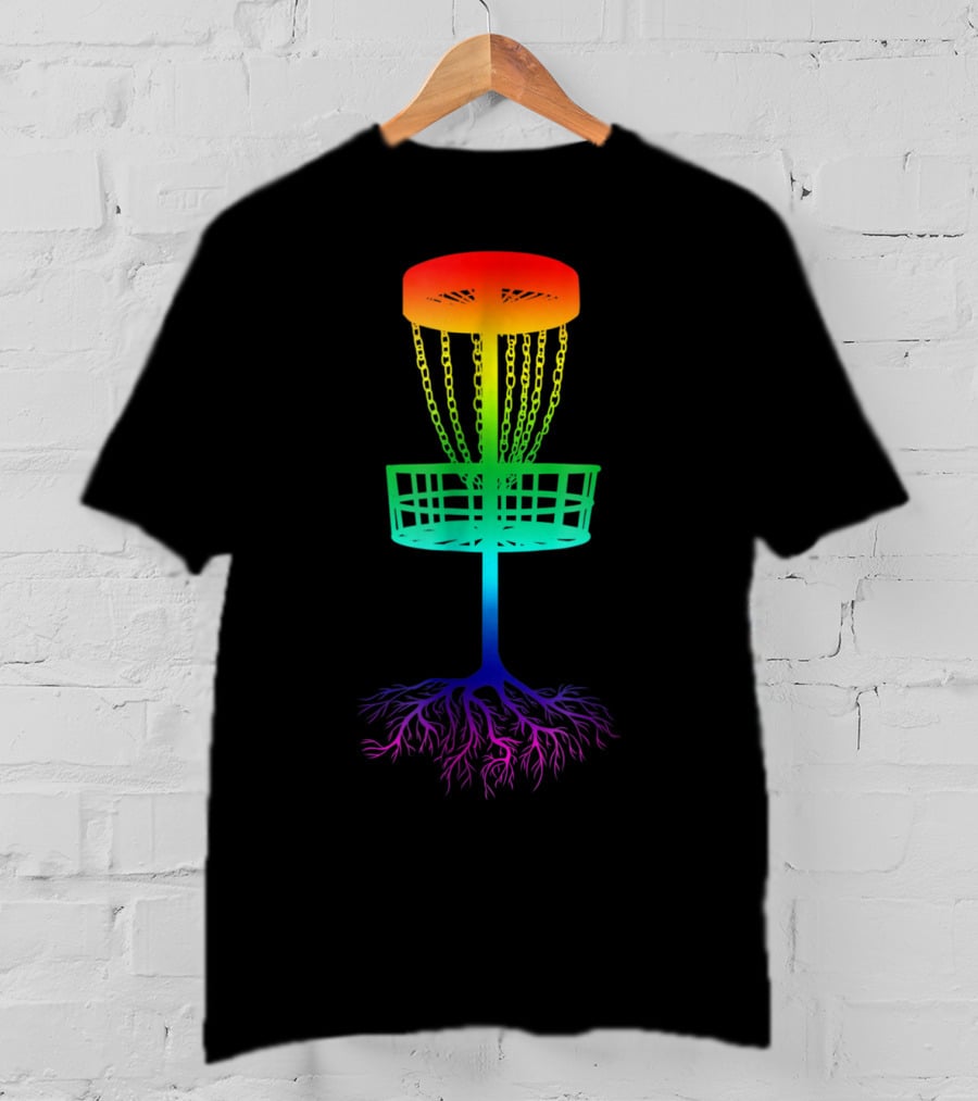 Rainbow Disc Golf Basket With Vibrant Roots T-Shirt