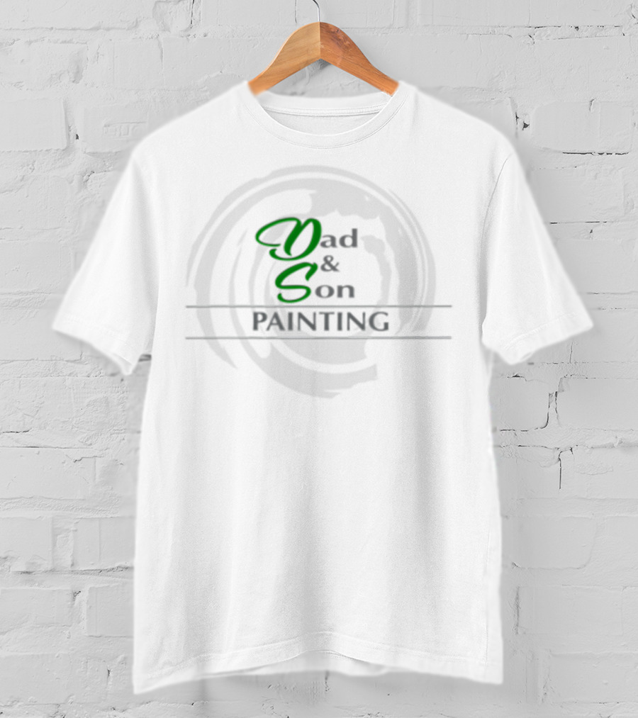 Dad And Son Painting Logo Design With Circular Brushstroke Background T-Shirt