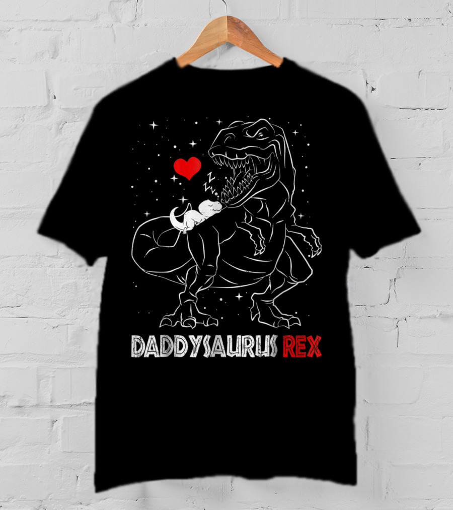 Daddysaurus Rex Funny Dinosaur Heart Dad With Baby Dinosaur T-Shirt