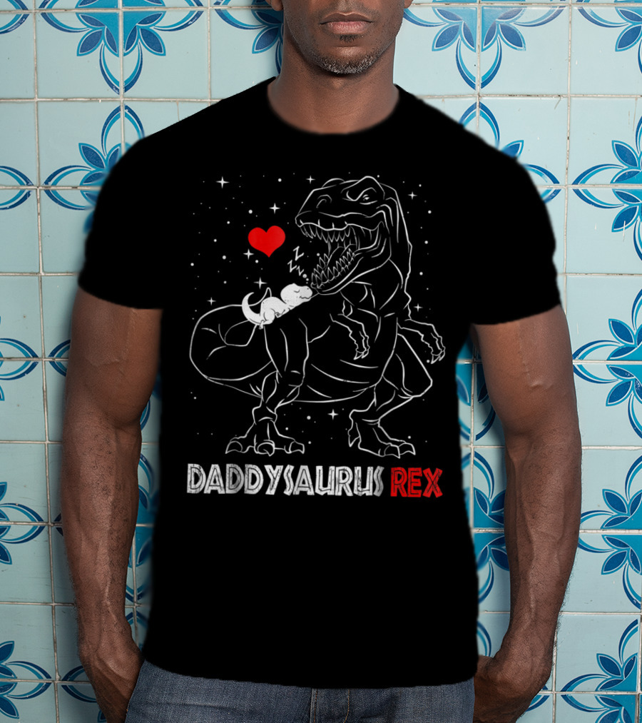Daddysaurus Rex Funny Dinosaur Heart Dad With Baby Dinosaur T-Shirt