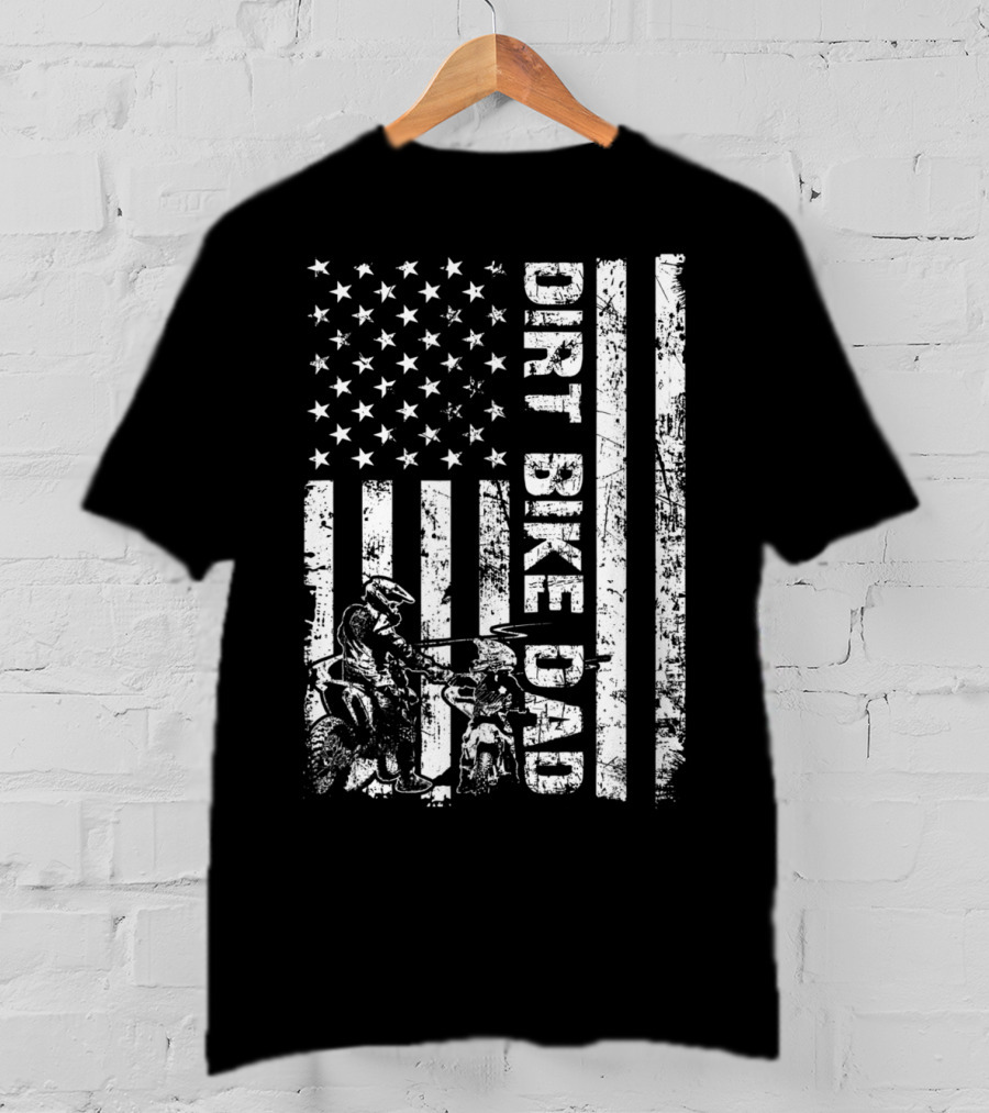 Dirt Bike Dad American Flag Father And Son Motocross T-Shirt