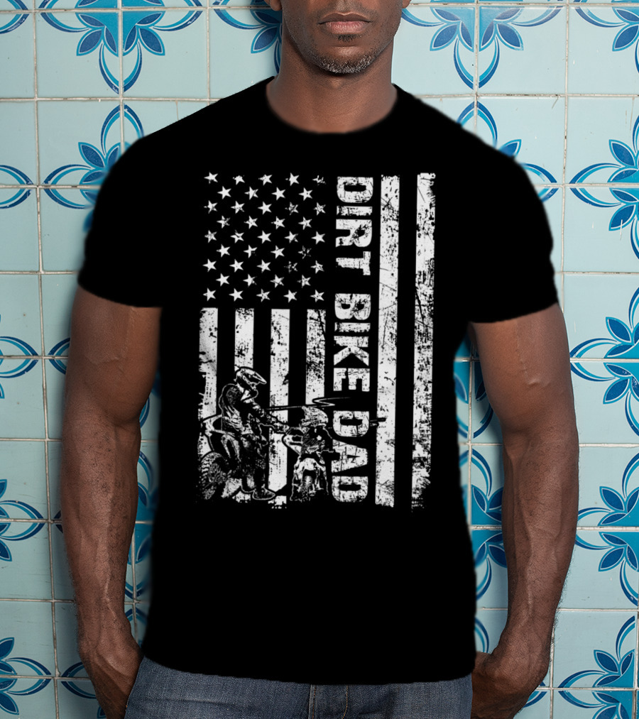 Dirt Bike Dad American Flag Father And Son Motocross T-Shirt