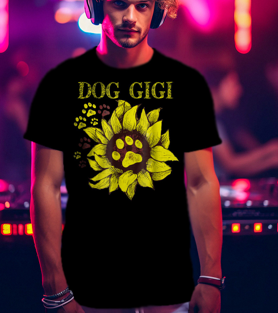 Dog Gigi Sunflower Paw Prints T-Shirt