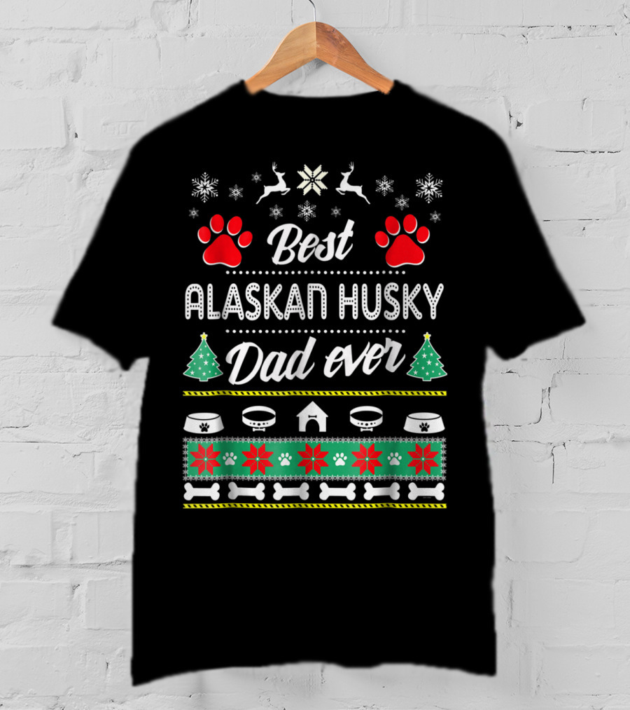 Best Alaskan Husky Dad Ever Christmas Snowflakes Reindeer Paw Prints T-Shirt