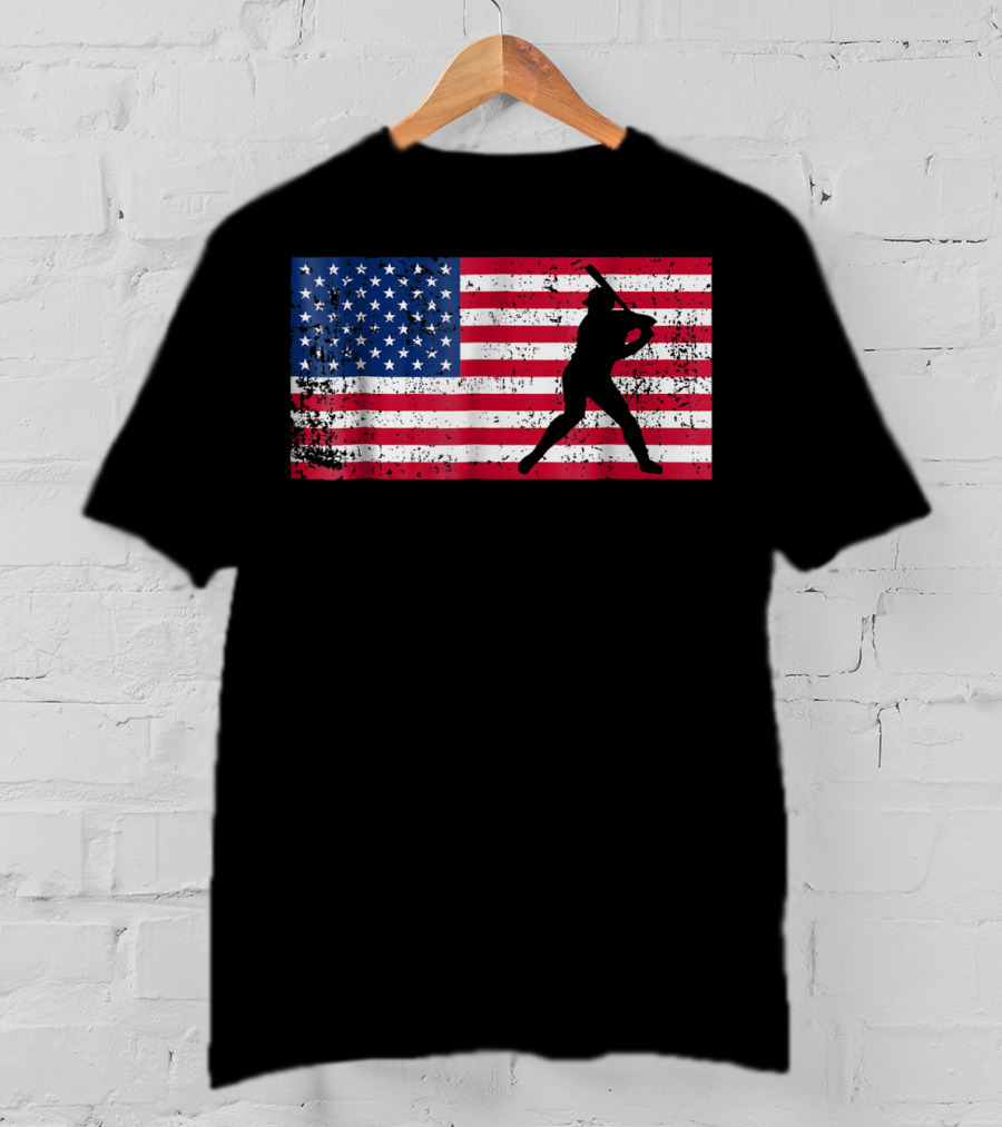 American Flag Vintage Baseball Silhouette T-Shirt
