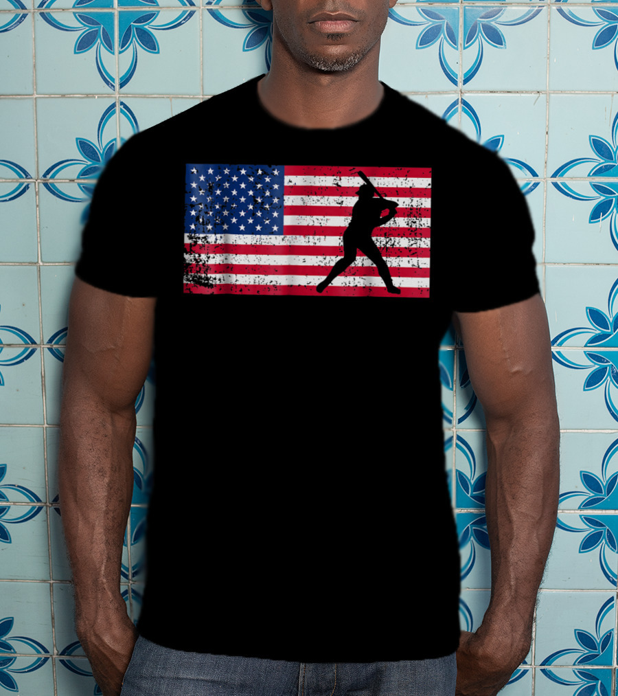 American Flag Vintage Baseball Silhouette T-Shirt