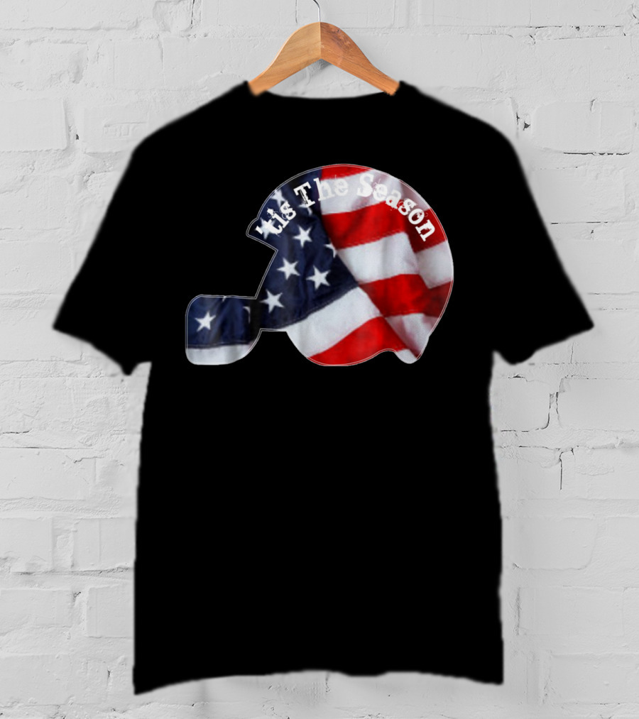 Tis The Season American Football Helmet With Flag Design Sports Fan T-Shirt