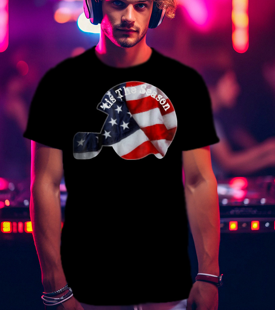 Tis The Season American Football Helmet With Flag Design Sports Fan T-Shirt