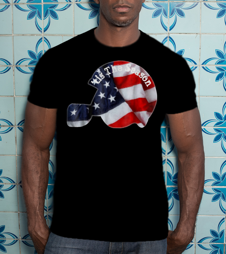 Tis The Season American Football Helmet With Flag Design Sports Fan T-Shirt