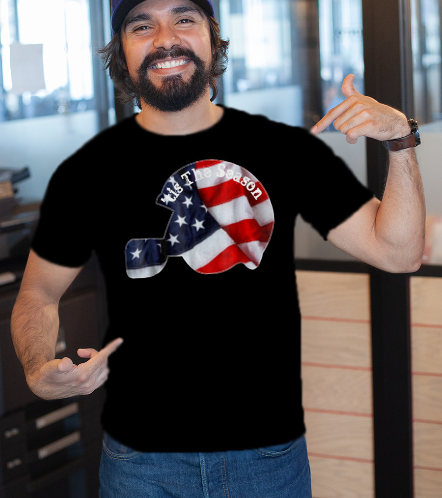 Tis The Season American Football Helmet With Flag Design Sports Fan T-Shirt