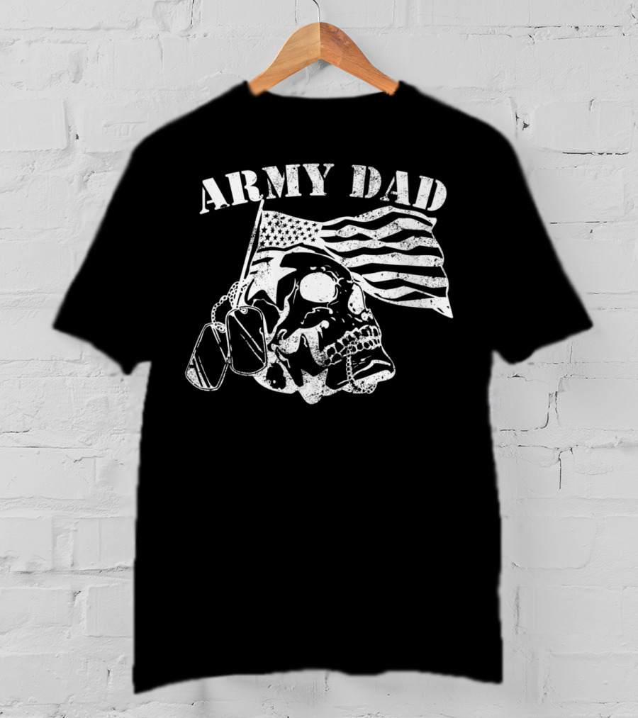 Army Dad Skull With American Flag And Dog Tags Veterans Pride T-Shirt