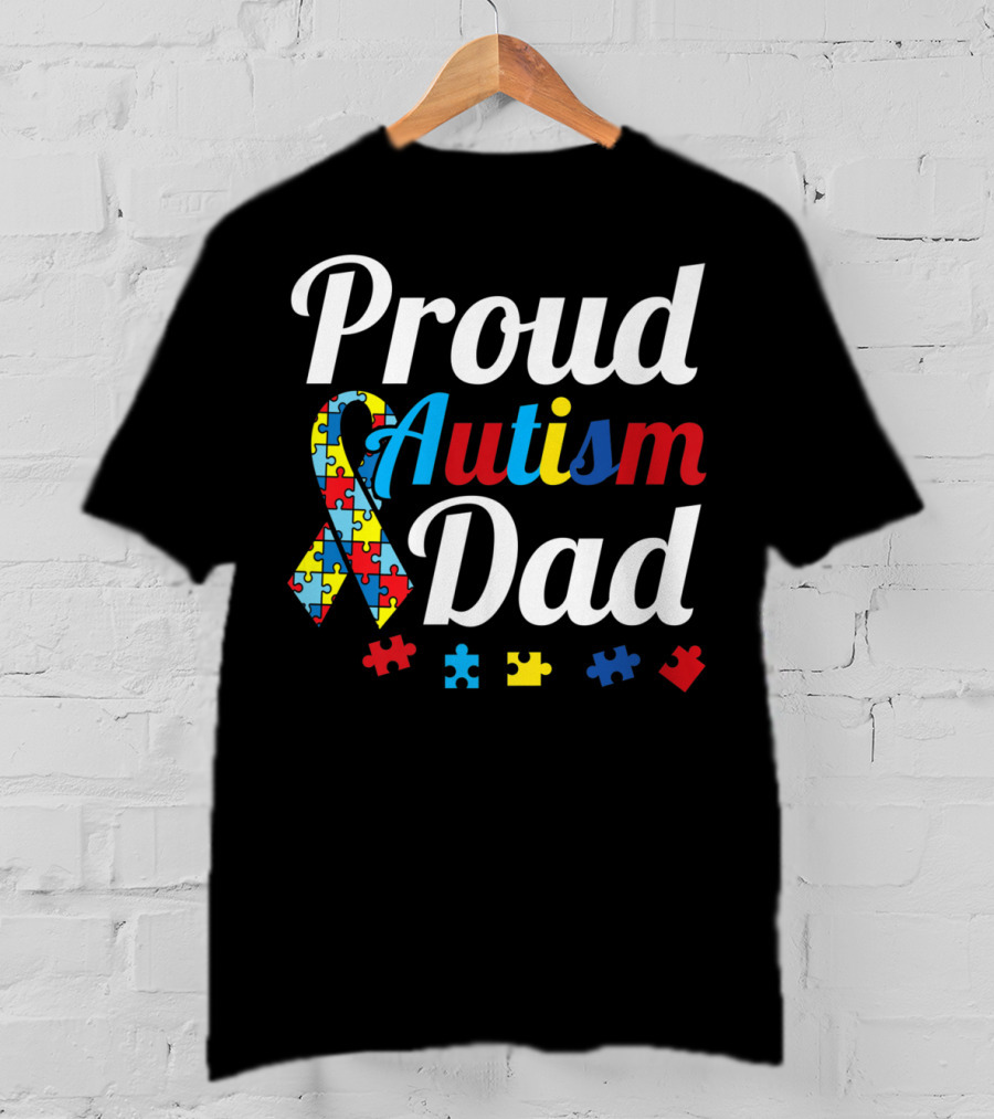 Proud Autism Dad T-Shirt With Puzzle Piece T-Shirt
