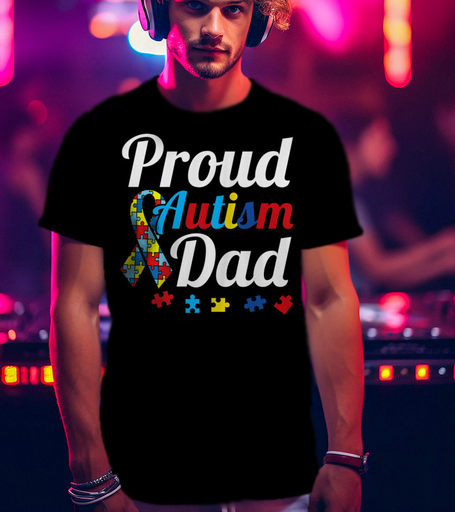Proud Autism Dad T-Shirt With Puzzle Piece T-Shirt