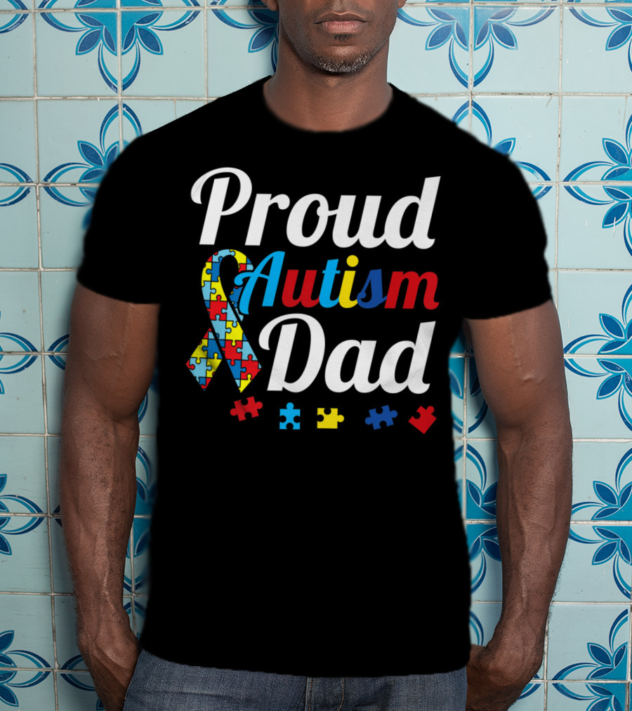 Proud Autism Dad T-Shirt With Puzzle Piece T-Shirt