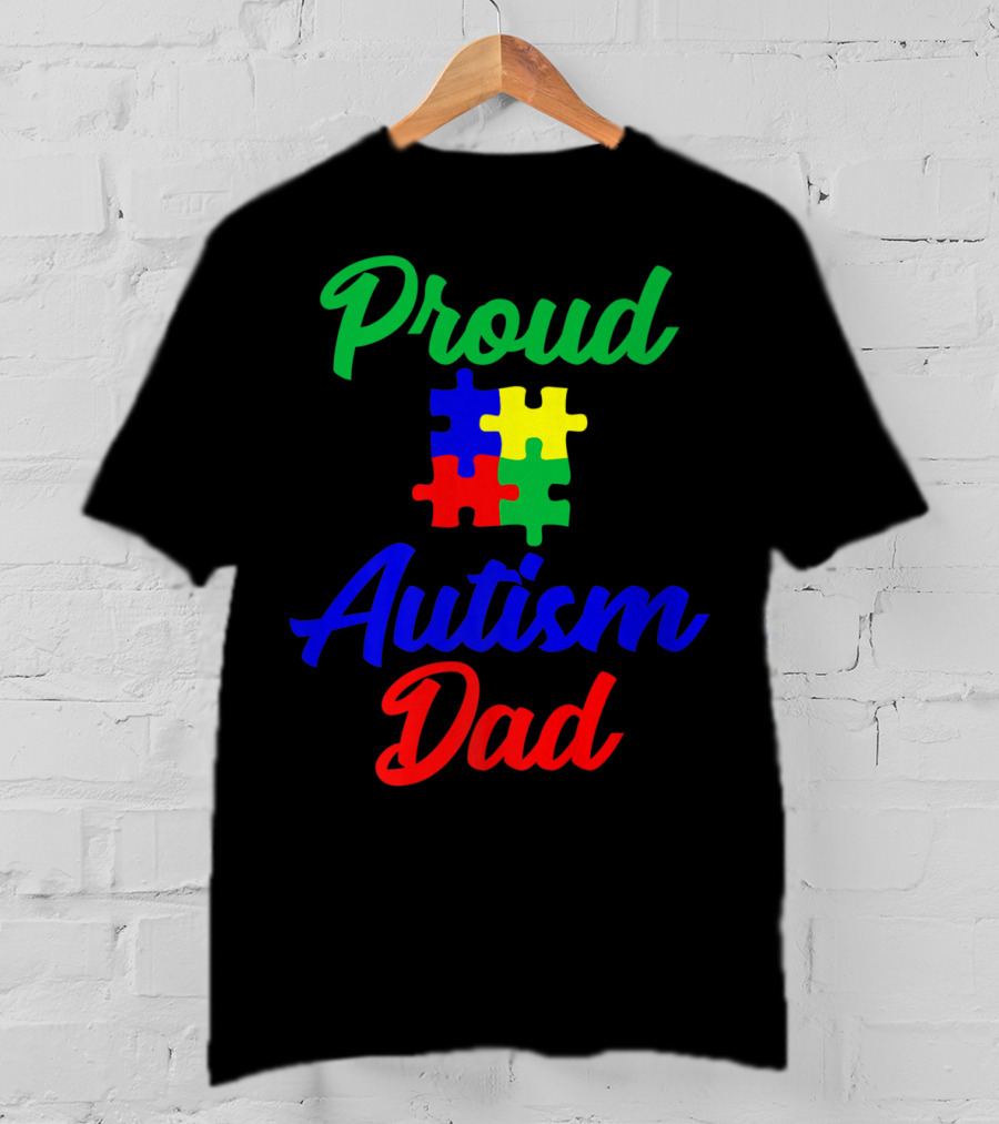 Proud Autism Dad Puzzle Piece Support T-Shirt