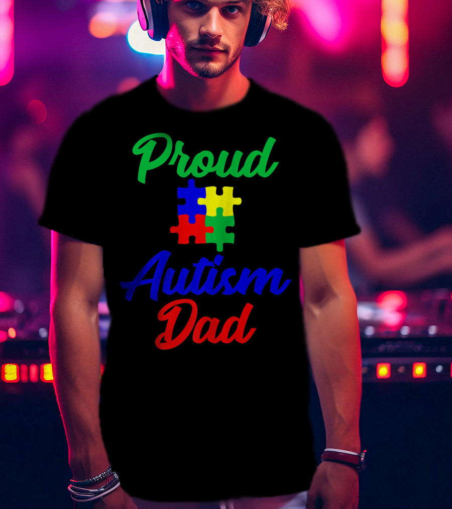 Proud Autism Dad Puzzle Piece Support T-Shirt