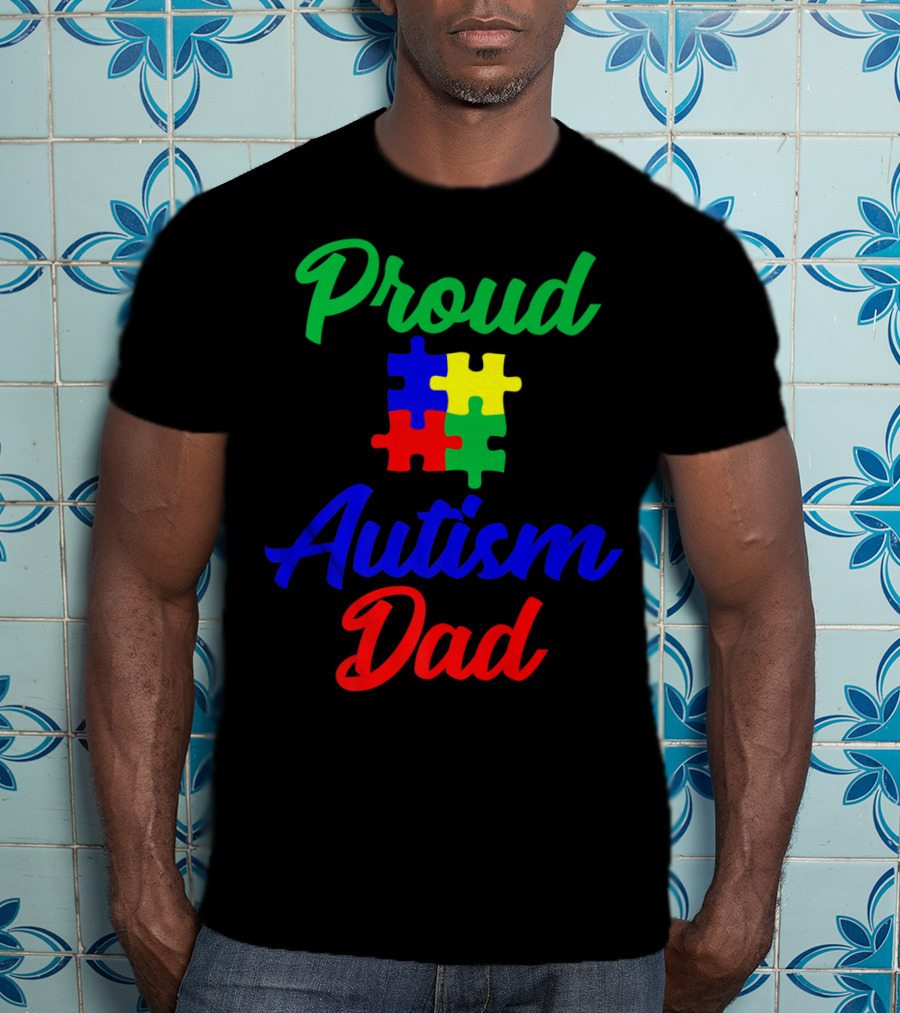 Proud Autism Dad Puzzle Piece Support T-Shirt
