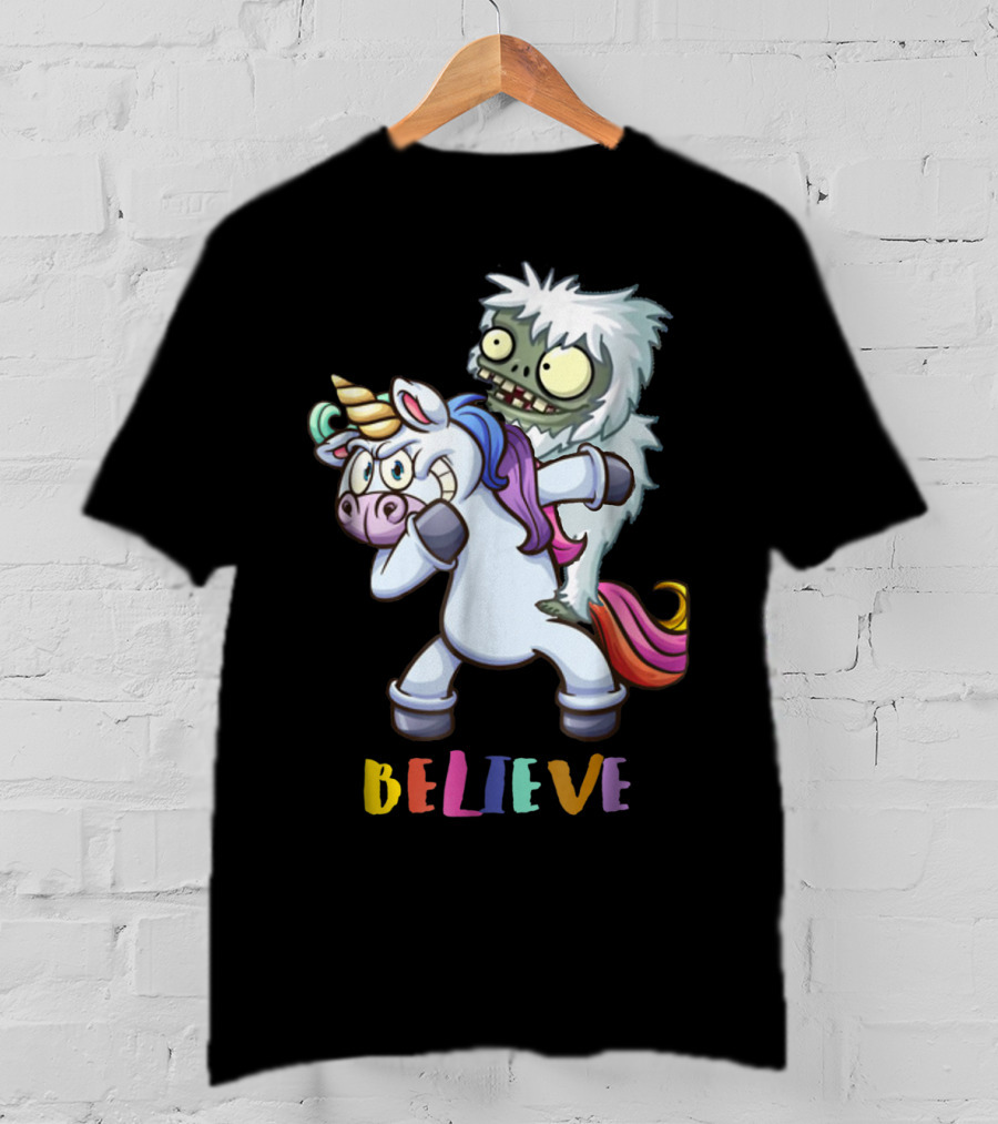 Believe Bigfoot Riding Unicorn T-Shirt