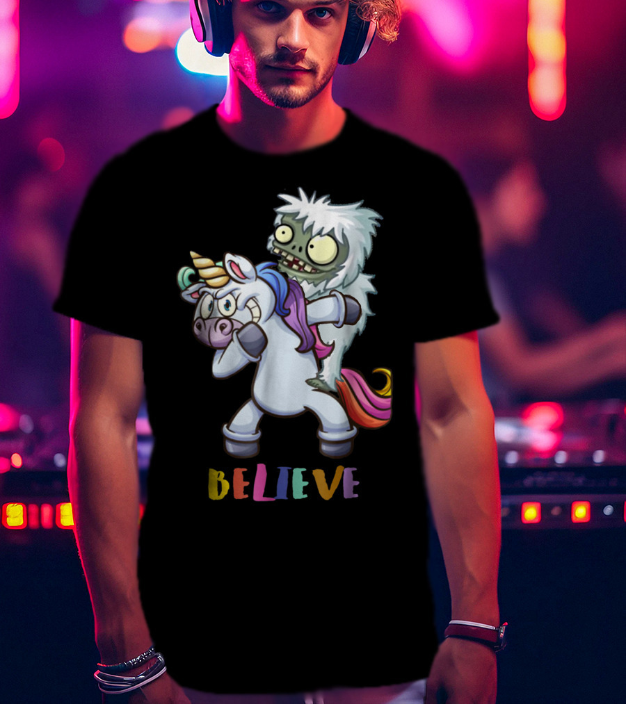 Believe Bigfoot Riding Unicorn T-Shirt