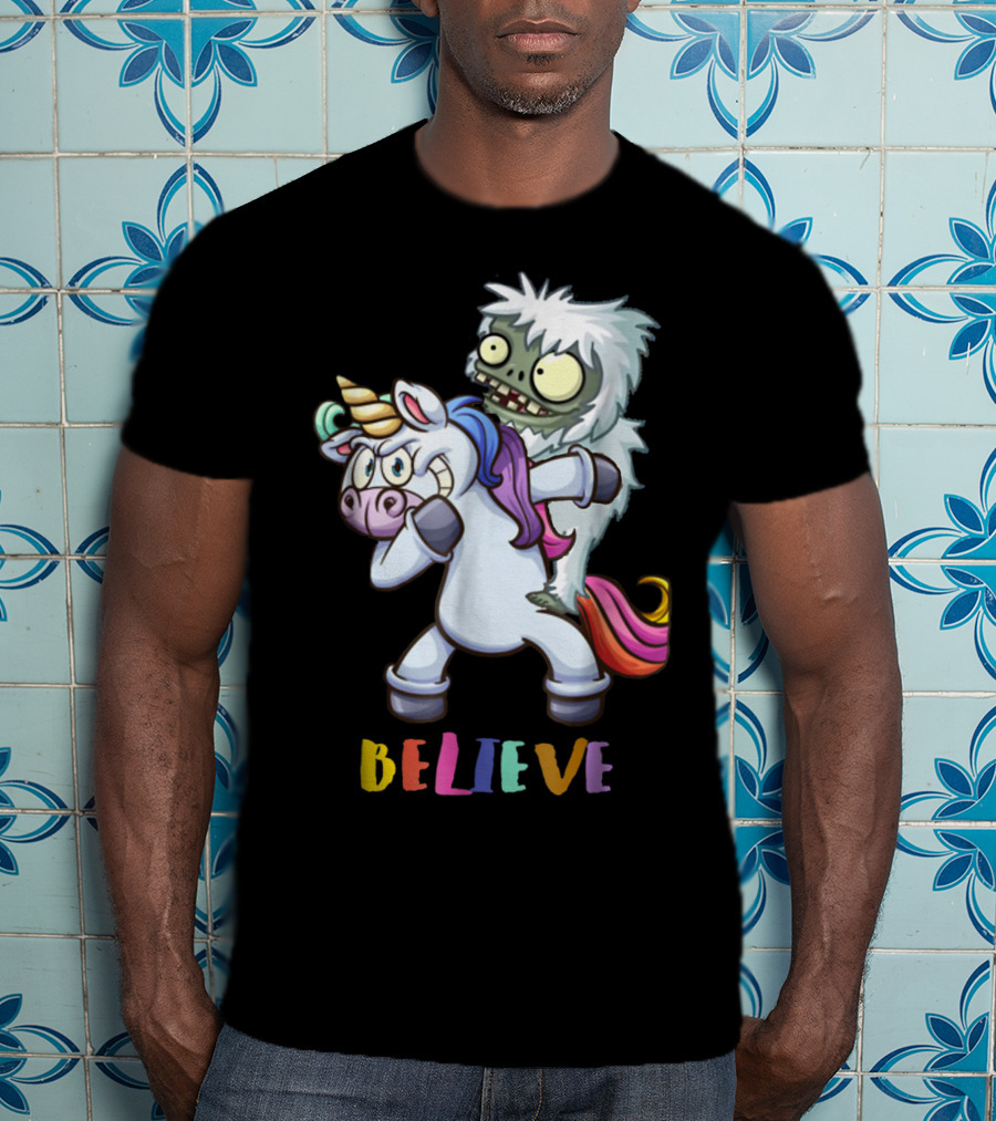 Believe Bigfoot Riding Unicorn T-Shirt