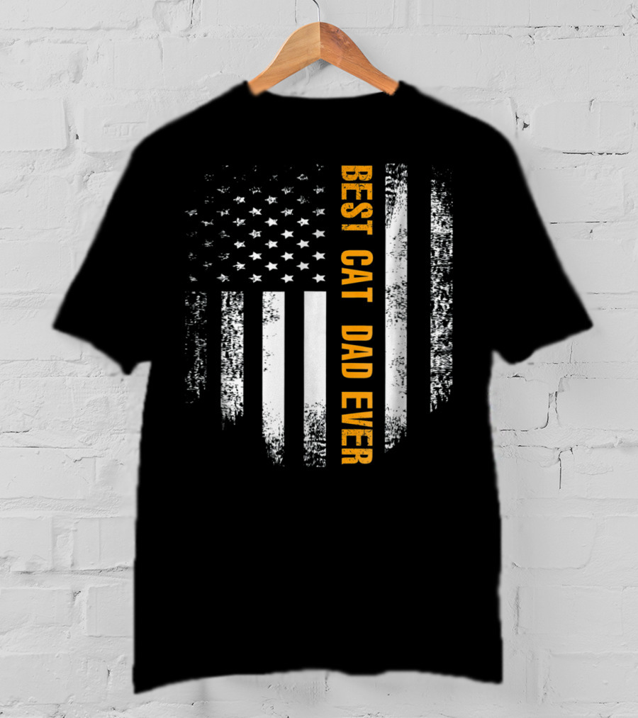 Best Cat Dad Ever American Flag Patriotic T-Shirt