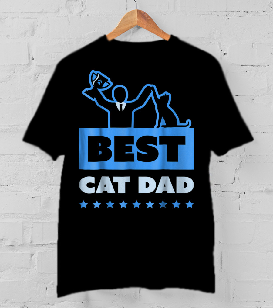 Best Cat Dad High Five Trophy Stars T-Shirt
