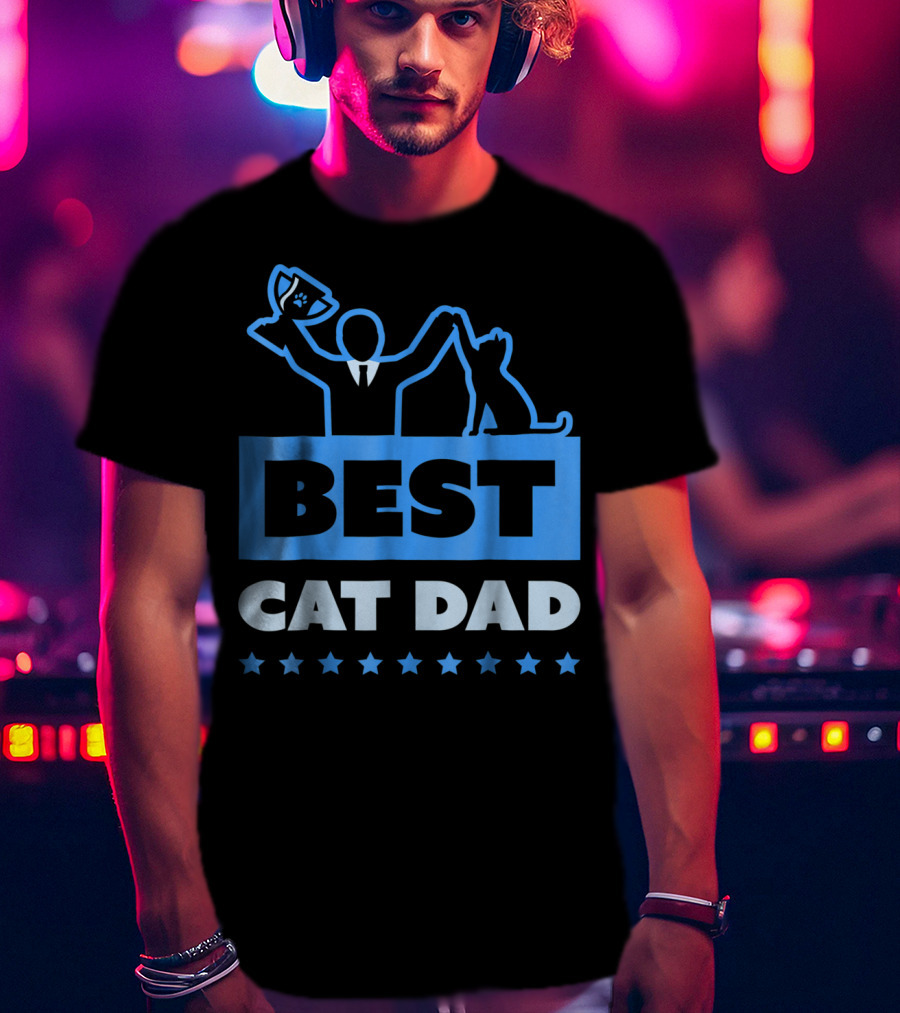 Best Cat Dad High Five Trophy Stars T-Shirt