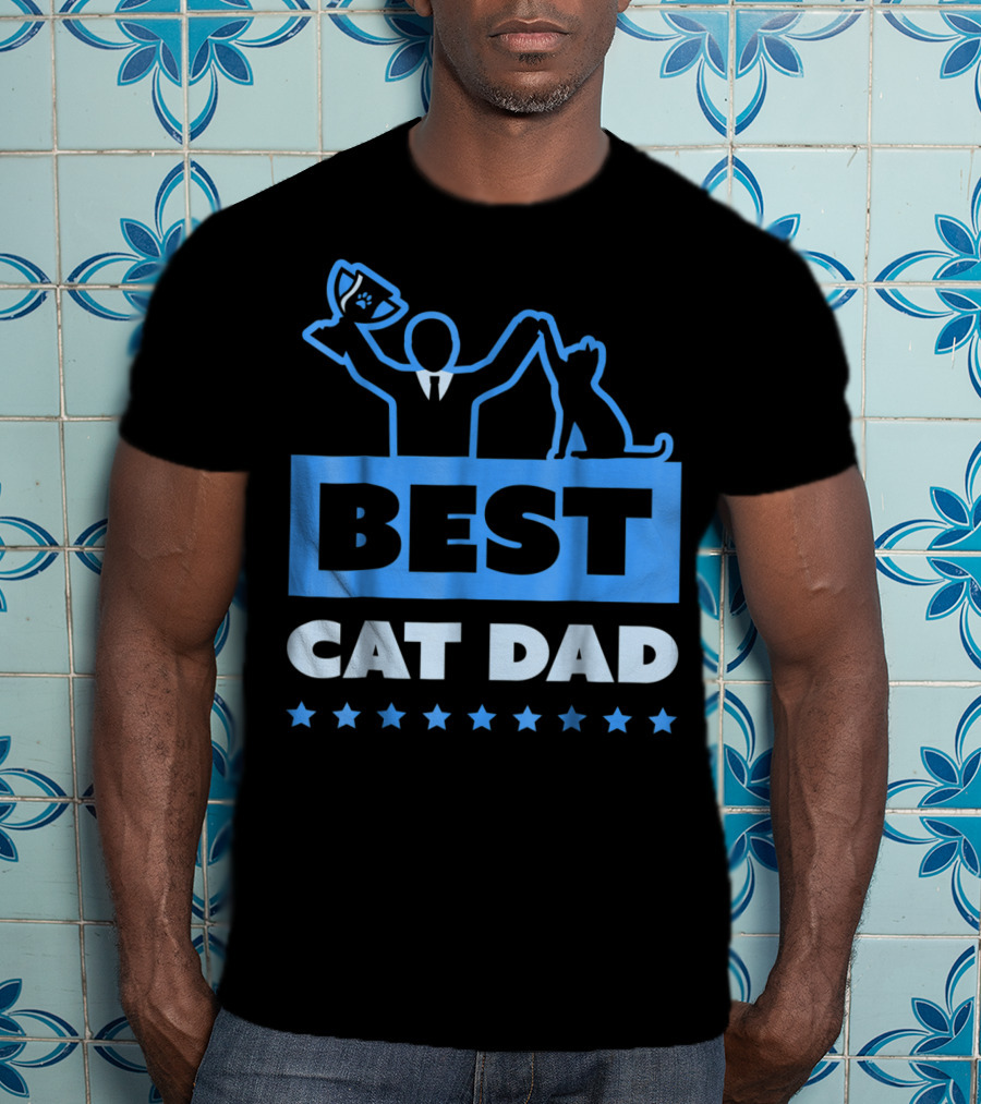 Best Cat Dad High Five Trophy Stars T-Shirt