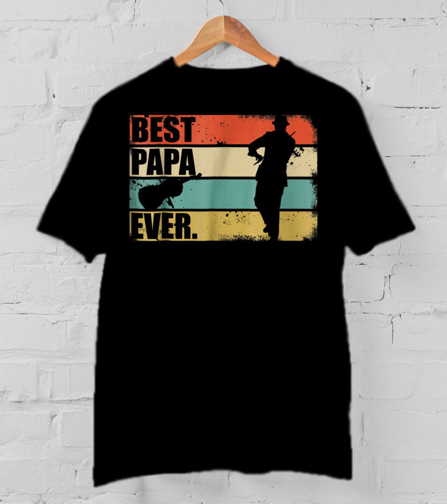 Best PAPA Ever New 39 Violinist Silhouette Vintage Stripes T-Shirt