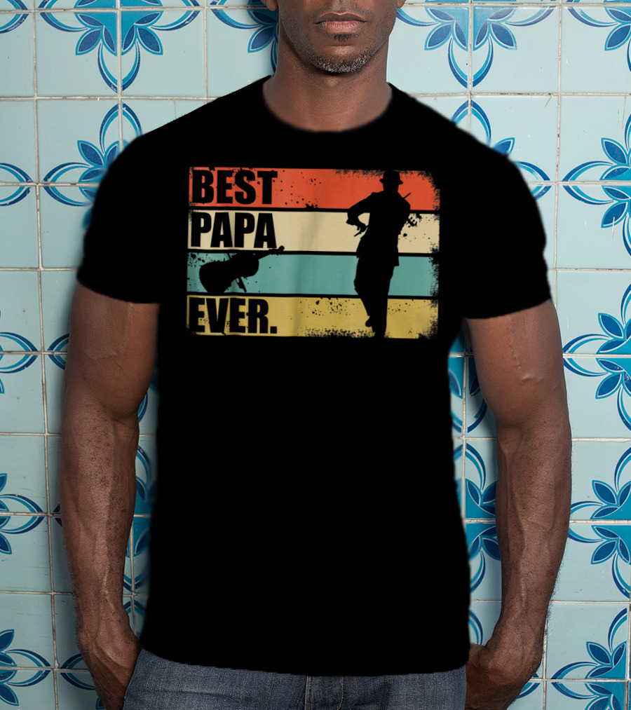 Best PAPA Ever New 39 Violinist Silhouette Vintage Stripes T-Shirt