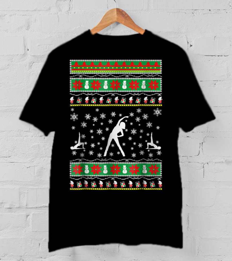 Aerobics Ugly Christmas Sweater Style Snowmen Santa Presents T-Shirt