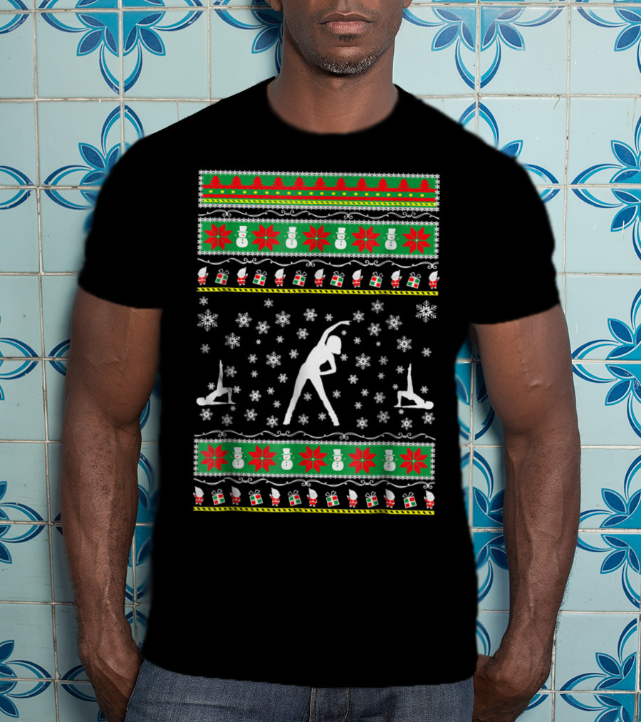 Aerobics Ugly Christmas Sweater Style Snowmen Santa Presents T-Shirt