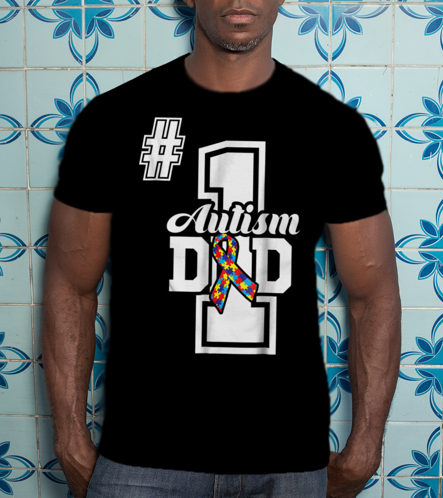 1 Autism Dad Autism Awareness Puzzle T-Shirt