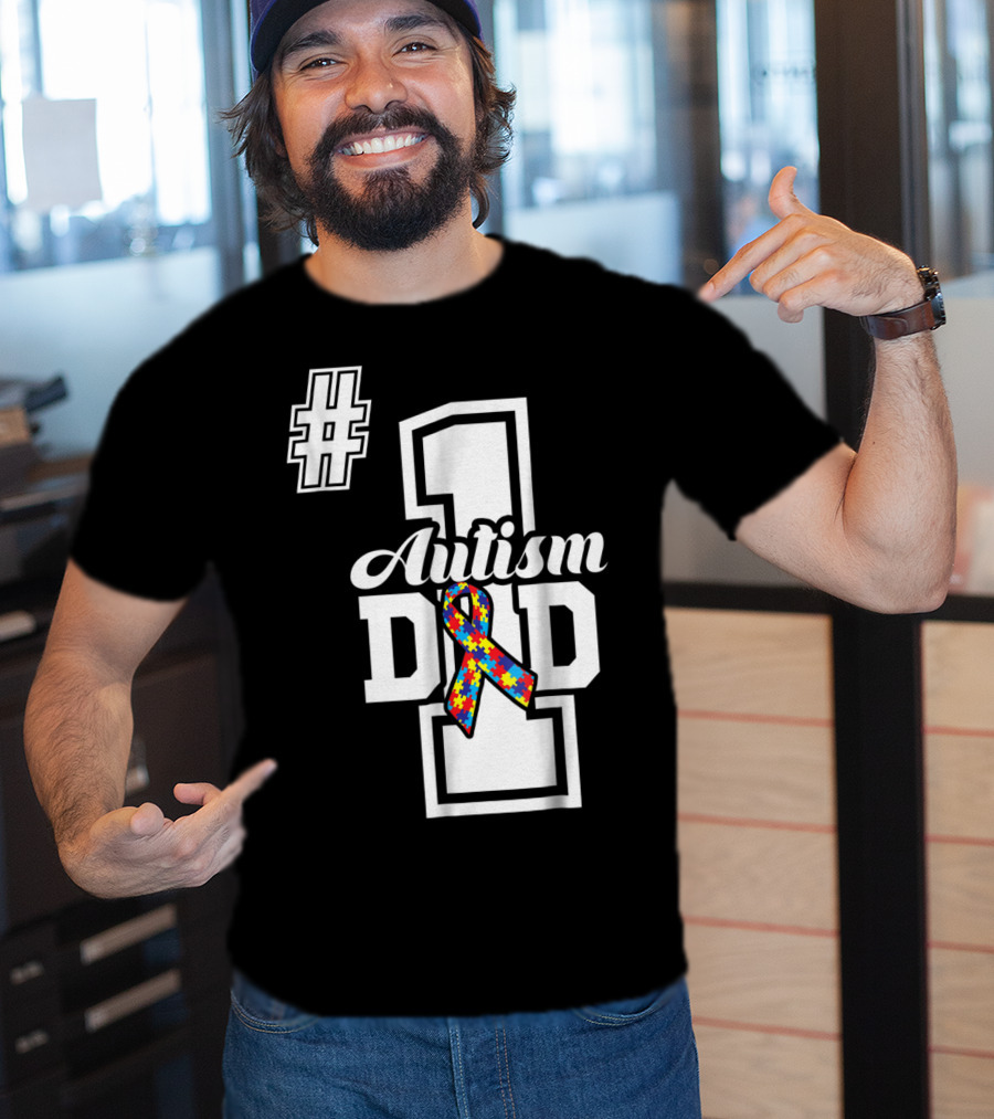 1 Autism Dad Autism Awareness Puzzle T-Shirt