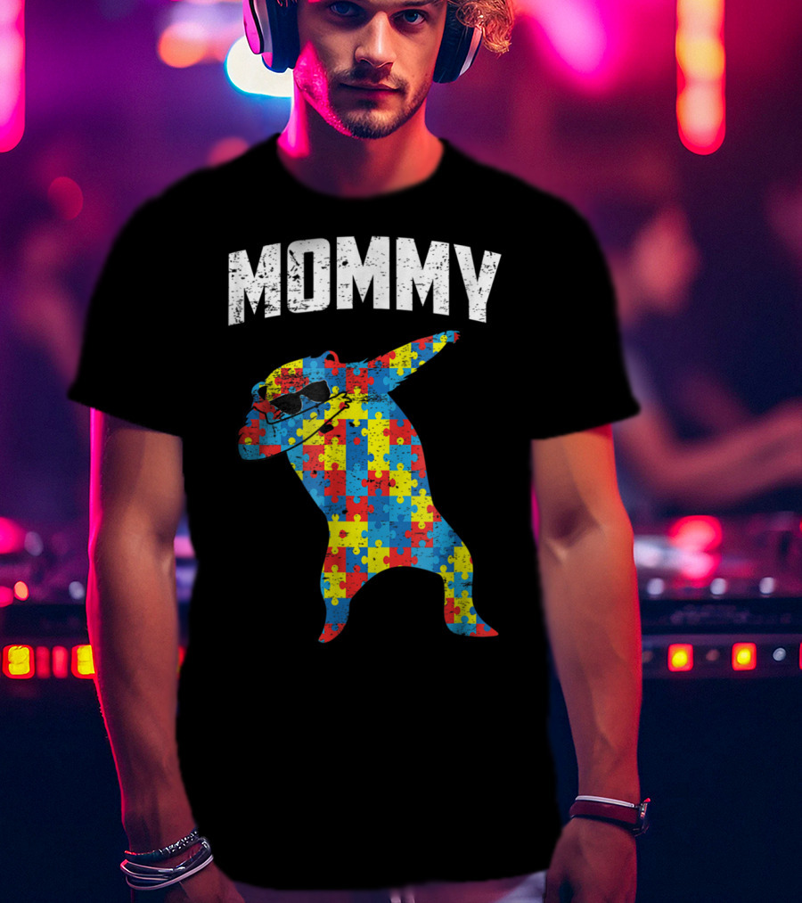 Autism Puzzle Bear Dabbing Mommy Glasses T-Shirt