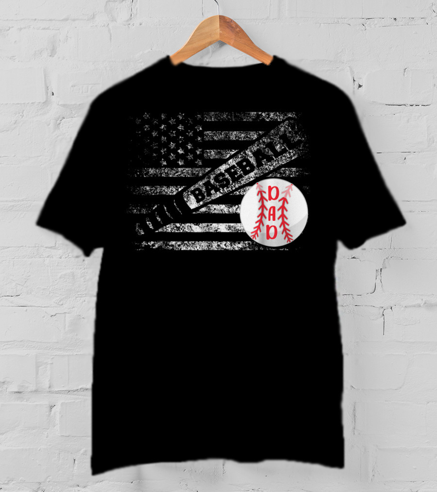 Baseball Dad American Flag With Bat And Ball T-Shirt