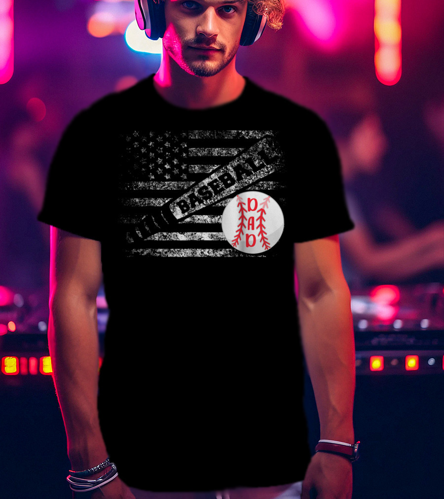Baseball Dad American Flag With Bat And Ball T-Shirt